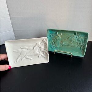 Horse Ceramic Trinket Dishes - White and Teal
